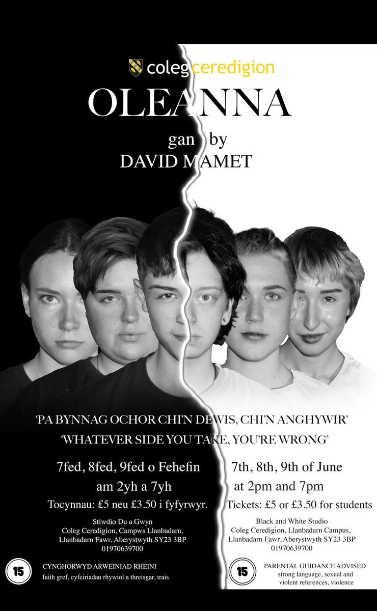 alanrockreviews's tweet photo. Just watched #Oleanna by @DavidMamet at @colegceredigion.
As with every Carl Ryan production, it was high intensity, highly imaginative and ultra high quality. I see bright futures for the young actors involved - congratulations to you all π
#rockreviews #supportthearts π https://t.co/isdULmGoay
