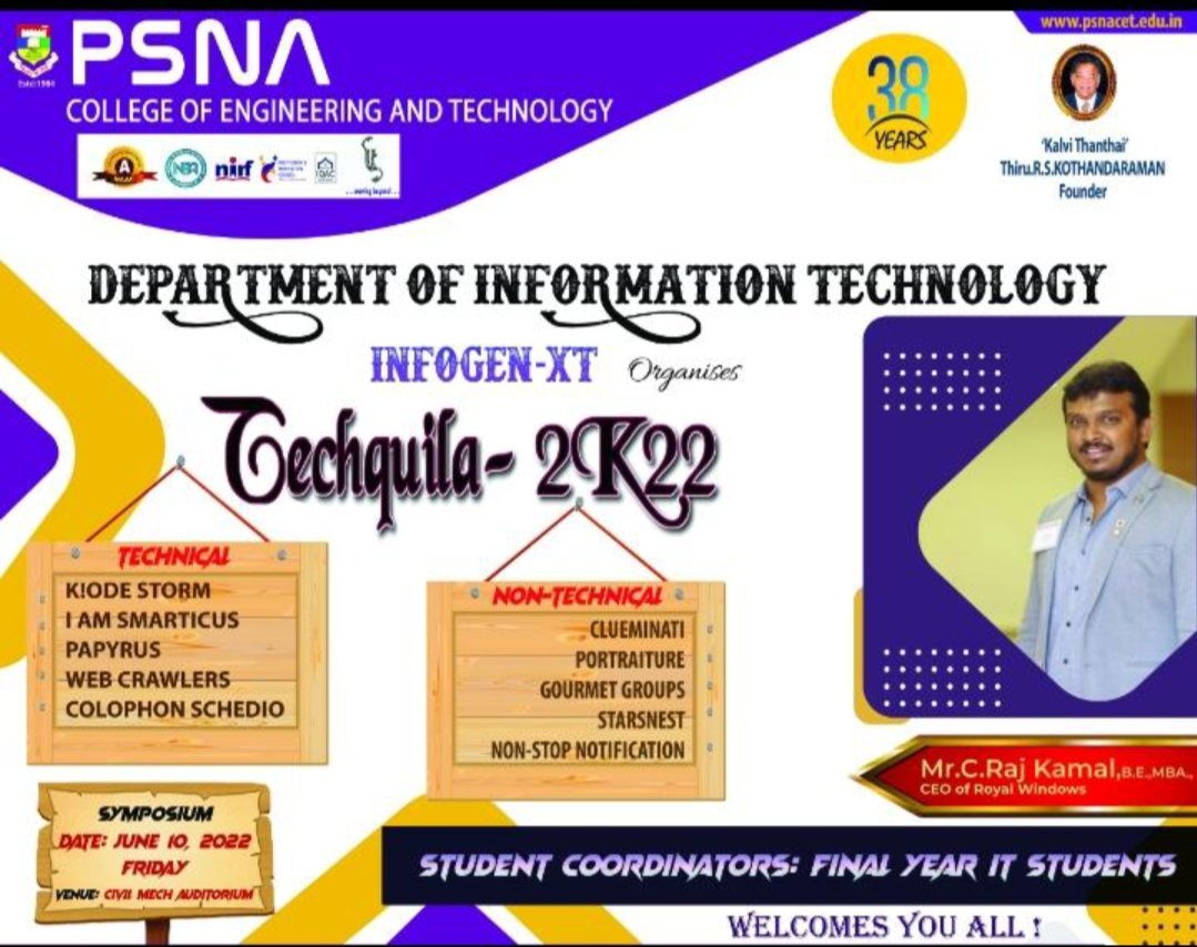 psnacetofficial's tweet photo. Department of IT- InfogenXT- Techquila 2k22
#PSNA #psnacet #informationtechnology #infogenxt #techquila https://t.co/cg5aMENJGy