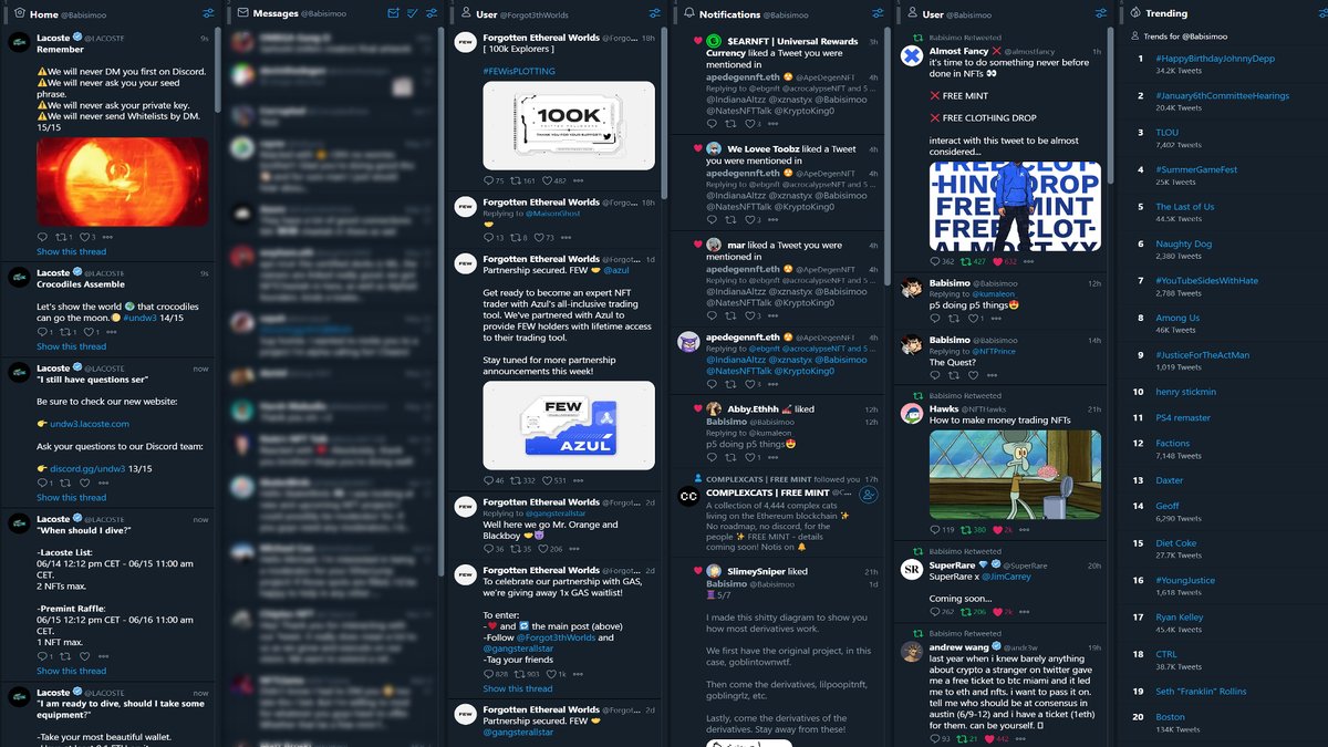 Babisimoo's tweet photo. Using https://t.co/Lpthshlt9E makes it easy to see what the latest tweets are. Tweetdeck auto-refreshes your feed and you can set up "columns" which track a specific Twitter account to get into these discords early! https://t.co/hDYsyH6L2C