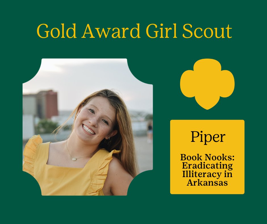 GS_Diamonds's tweet photo. Gold Award Girl Scout Piper Greer saw a need in her community. Through numerous donations, Piper collected books and created a book nook for the community. Learn more about Piper’s Gold Award 🏆: https://t.co/YRtEcOoq9P https://t.co/O5suQY7VQw