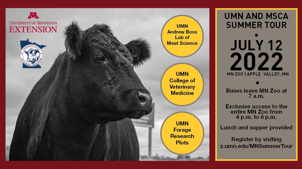 The Moos Room (@umnmoosroom) on Twitter photo Register by visiting z.umn.edu/MNSummerTour. Explore 30+ different species of forages planted side by side. Cutting demos and carcass evaluation. Tour the Leatherdale Equine Center and Piper Clinic. See you July 12! <a href="/UMNExt/">U of MN Extension</a> <a href="/umndairyext/">U of M Dairy Ext</a> <a href="/MNagriculture/">Minnesota Department of Agriculture</a> <a href="/ZieglerCAT/">Ziegler CAT</a> <a href="/CargillAnimal/">Cargill Animal Nutrition & Health</a> Register by visiting z.umn.edu/MNSummerTour. Explore 30+ different species of forages planted side by side. Cutting demos and carcass evaluation. Tour the Leatherdale Equine Center and Piper Clinic. See you July 12! <a href="/UMNExt/">U of MN Extension</a> <a href="/umndairyext/">U of M Dairy Ext</a> <a href="/MNagriculture/">Minnesota Department of Agriculture</a> <a href="/ZieglerCAT/">Ziegler CAT</a> <a href="/CargillAnimal/">Cargill Animal Nutrition & Health</a>