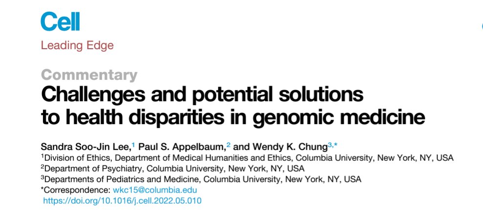 Out today in @CellCellPress w/co-authors @appelbap & @WendyKChung on #genomicmedicine. We stress the need for “frameworks for equitable benefit sharing that recognize power imbalances & the history of colonization that undermine trust in genomic research.” cell.com/cell/fulltext/…