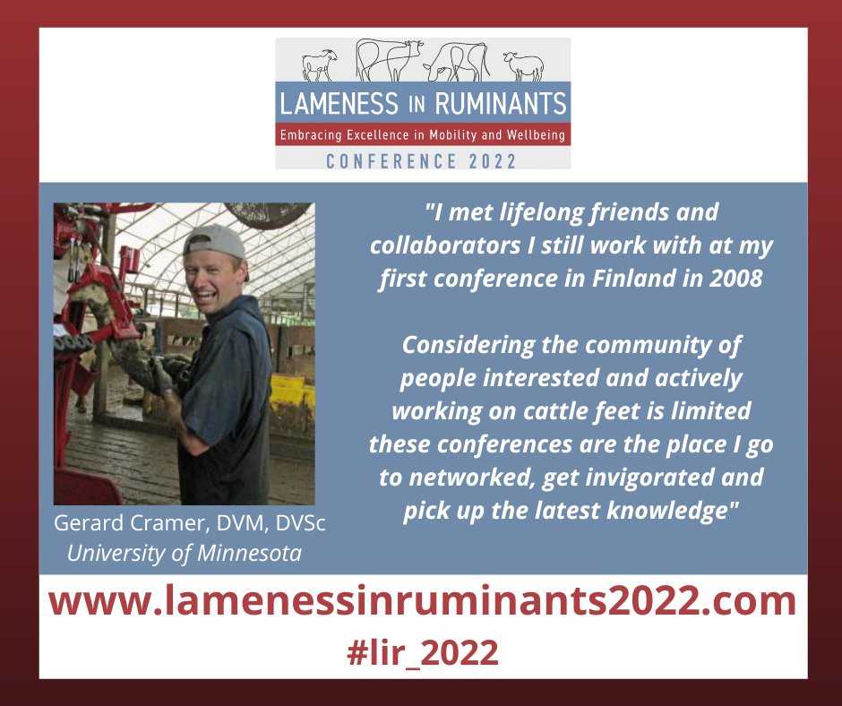 LIR_2022's tweet photo. See what Gerard has to say about his experience with previous Lameness in Ruminants conferences.
Make plans to join us in Bloomington, MN August 1-5! Find out more at https://t.co/aBvTVZtEXi
#lir_2022
@dairycowfootdoc https://t.co/qPBFITstPf