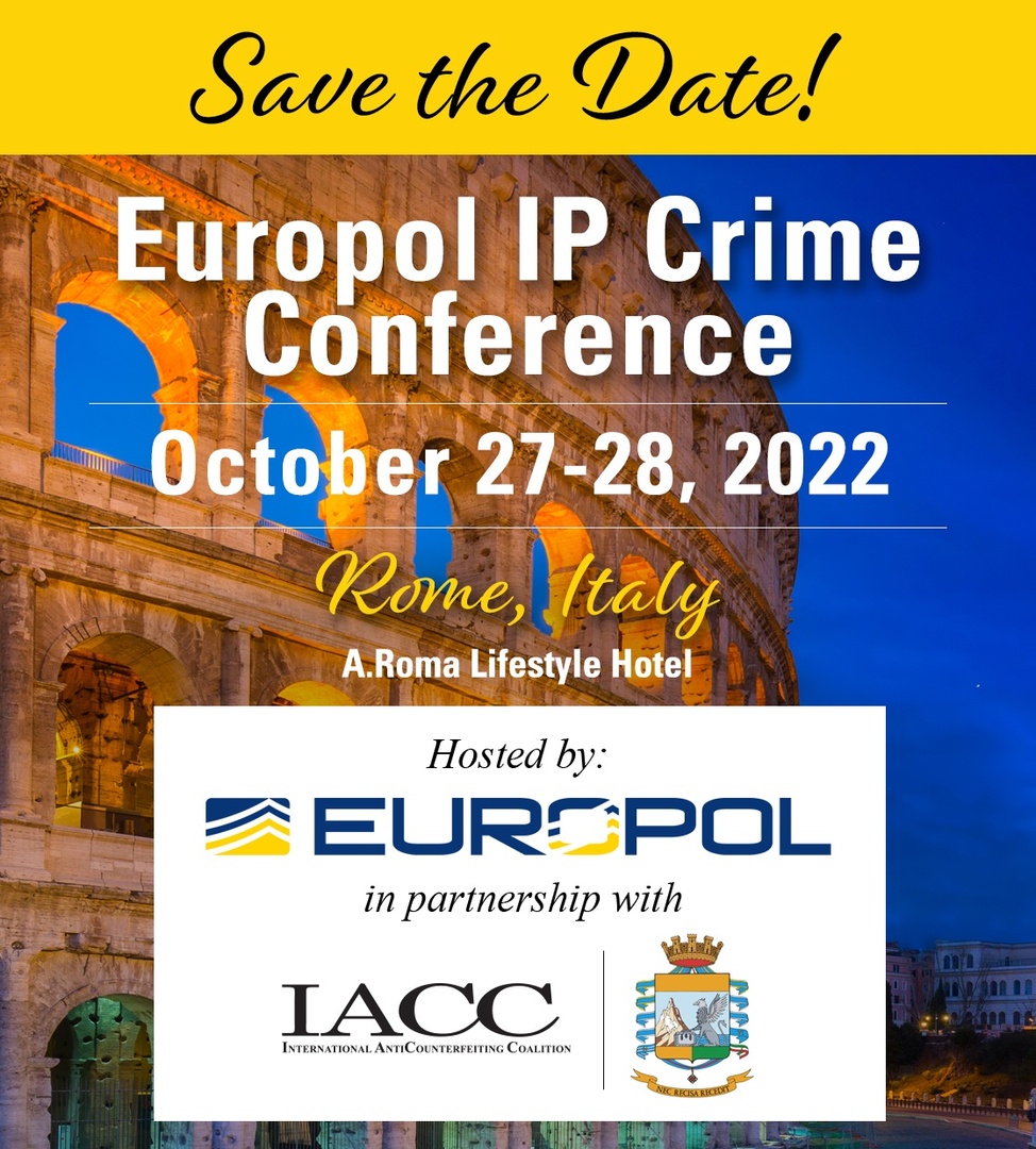 Mark your calendars! The Europol IP Crime Conference is coming up on October 27-28, 2022 in Rome. We're excited to partner with @Europol and the @GDF on this annual event held in-person for the first time since 2019. Stay tuned for more details coming soon!