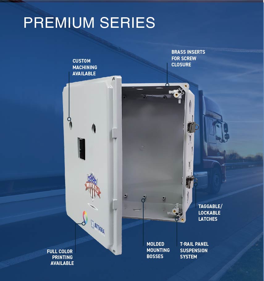 Get to know the products! 
Integra offers 3 lines of polycarbonate enclosures (Impact, Premium, and Genesis) with a range of sizing options.  These enclosures are made in the U.S, use ecofriendly materials, and are  extremely durable. Customizations are available!