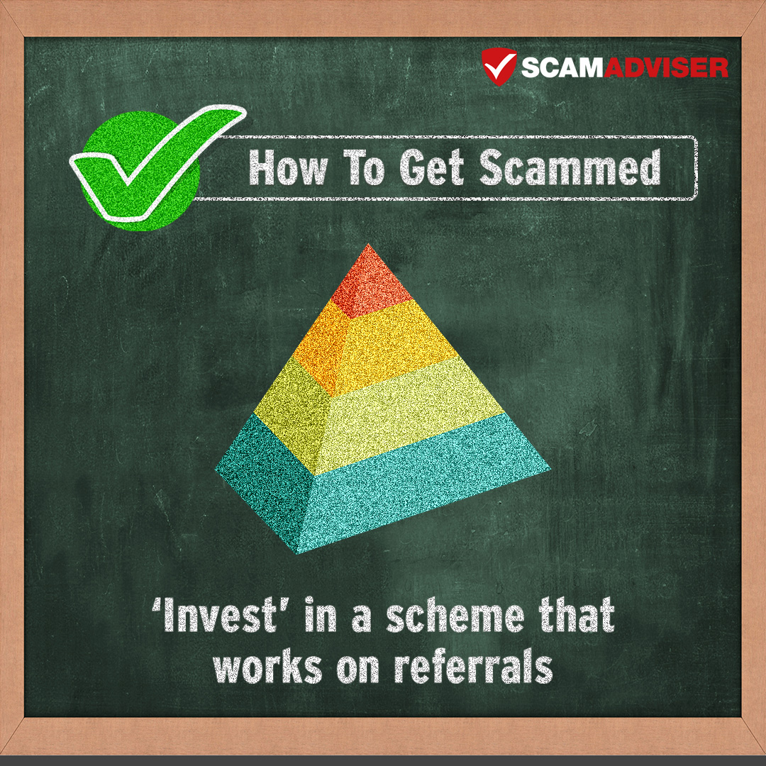 scamadviser's tweet photo. Any scheme that promises “guaranteed risk-free returns” and requires you to recruit more investors is likely to be illegal. Know more: https://t.co/VPWpRb5GHd
#HowToGetScammed #ScamAdviserTips #OnlineScam #MLM #MultilevelMarketing #PyramidScheme #Ponzi https://t.co/9Il5DzSWGU