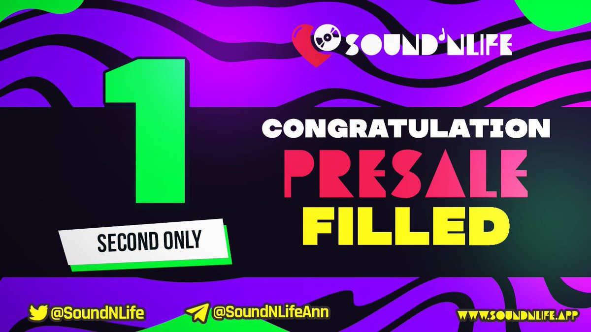 SoundNLife's tweet image. 🙏🏻🙏🏻🙏🏻 CONGRATULATIONS TO ALL OF US, AND THANK YOU ALL INVESTORS AND PARTNERS WHO HAVE PUT THE TRUST IN SOUND'N LIFE!!!

☀️☀️☀️PRESALE HAS FILLED IN ONLY 1 SECOND, A BLINK!!! WHAT AN AMAZING THINGS IN MARVELOUS AFTERNOON