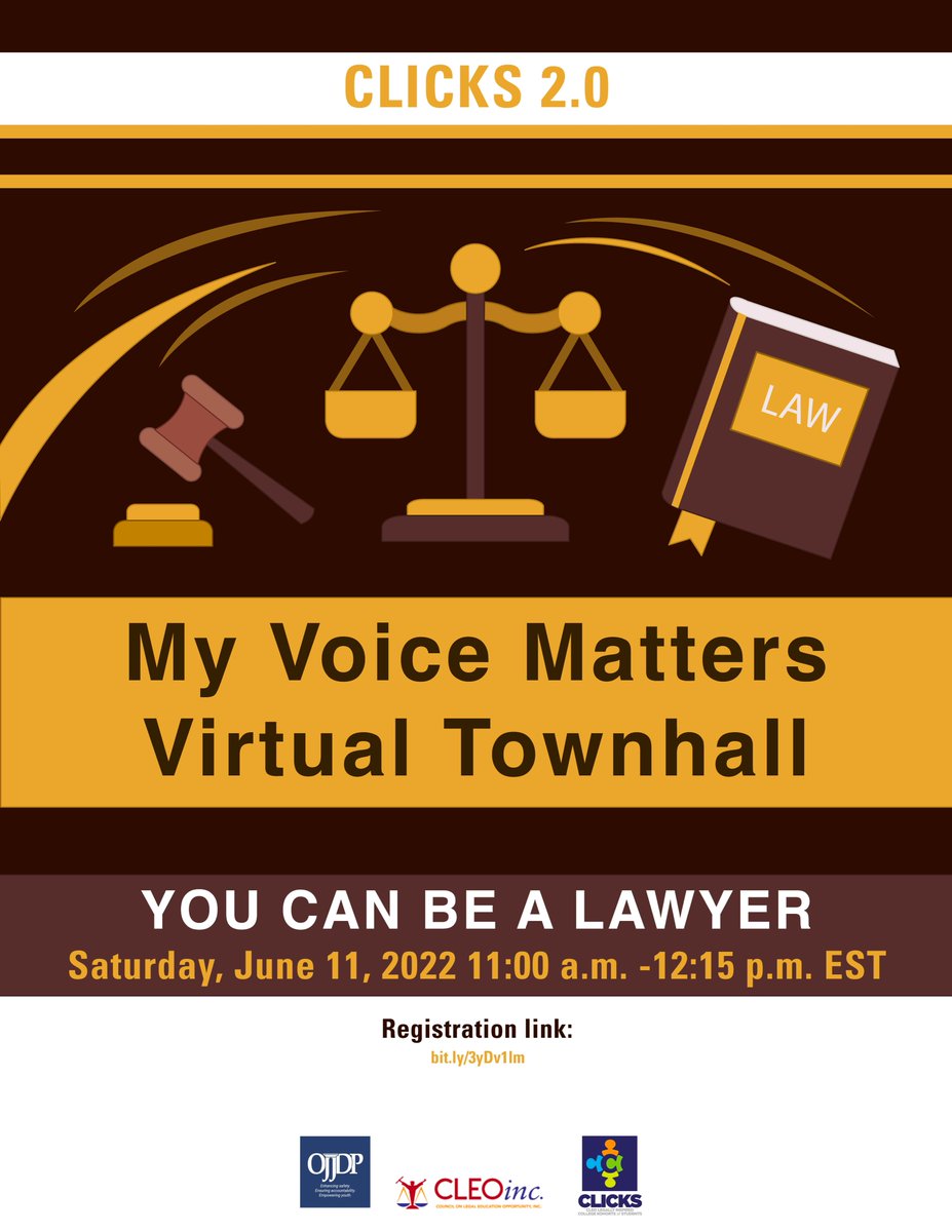CLICKSmentoring's tweet photo. This Saturday we will have our My Voice Matters Virtual Town Hall "You Can be a Lawyer" https://t.co/fkaWx26geH