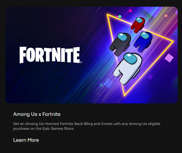 ShiinaBR's tweet photo. HOW TO GET THE AMONG US COSMETICS:

"Get an Among Us-themed Fortnite Back Bling and Emote with any Among Us eligible purchase on the Epic Games Store."

(Thanks to @yuzushiraishi for making me aware of this!) https://t.co/C9oz4OMkI2