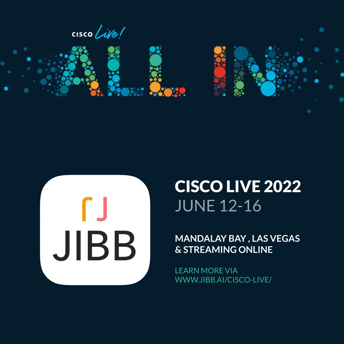 jibbai's tweet photo. We're super excited that we're exhibiting at @CiscoLive 2022 in Las Vegas from June 12-16! Come and visit us at Collaboration Village Booth No CL11-N.
For more info check out https://t.co/XVJTsSHSDf
#CiscoLive
#jibb
#whiteboard
#hybridwork
#hybridlearning https://t.co/6fOSn8XUYC