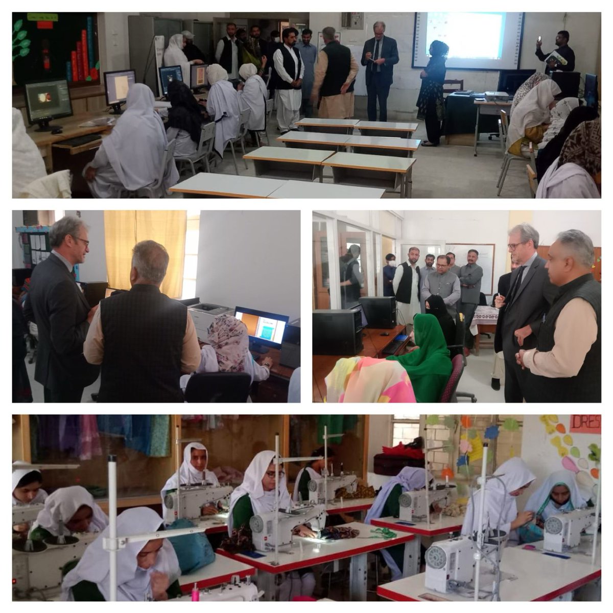 NAVTTCOfficial's tweet photo. Visit of Secretary Labour &amp; Manpower GOB with dignitaries to NAVTTC Batch-3 classes at Women Technical training Center Quetta. NAVTTC under @EduMinistryPK has been playing a pivotal role in uplifting skills landscape in the province by imparting quality trainings to youth. https://t.co/x6PnWOK00P