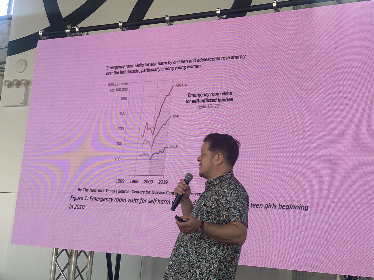 LolaOye's tweet photo. The hockey stick growth of self-harm also correlates with the growth of smartphones in the hands of young people. Depressing facts we need to look straight at. @LiamThurston #DesignConf 22 https://t.co/knfUBH9S0I