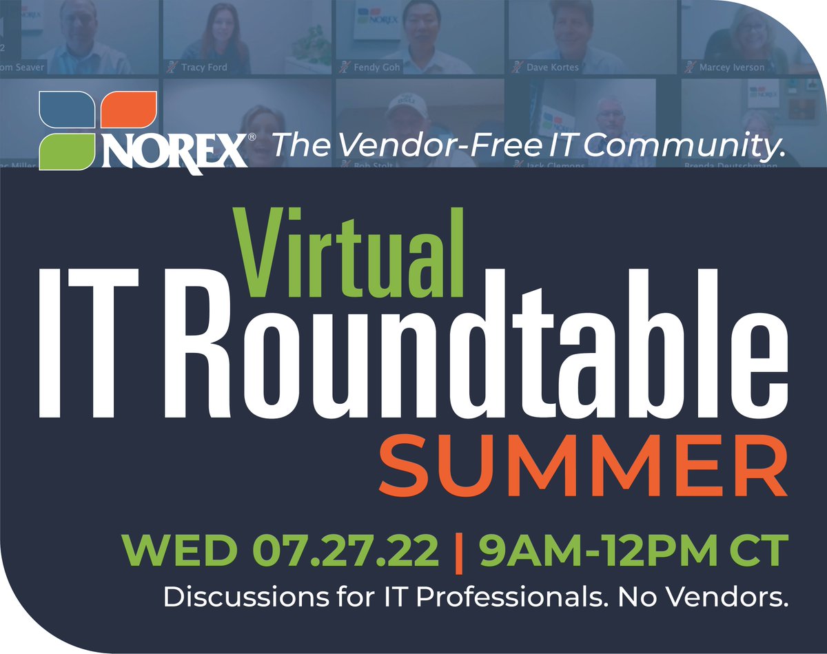 NOREXnews's tweet photo. Join fellow IT leaders to exchange strategies and solutions during this professionally moderated Virtual IT Roundtable. To ensure greater objectivity and honesty, vendors may not sponsor or attend. View details and register at https://t.co/cxb2qJzdjq. https://t.co/yNii2WgnPf https://t.co/jPFVqWvO7s