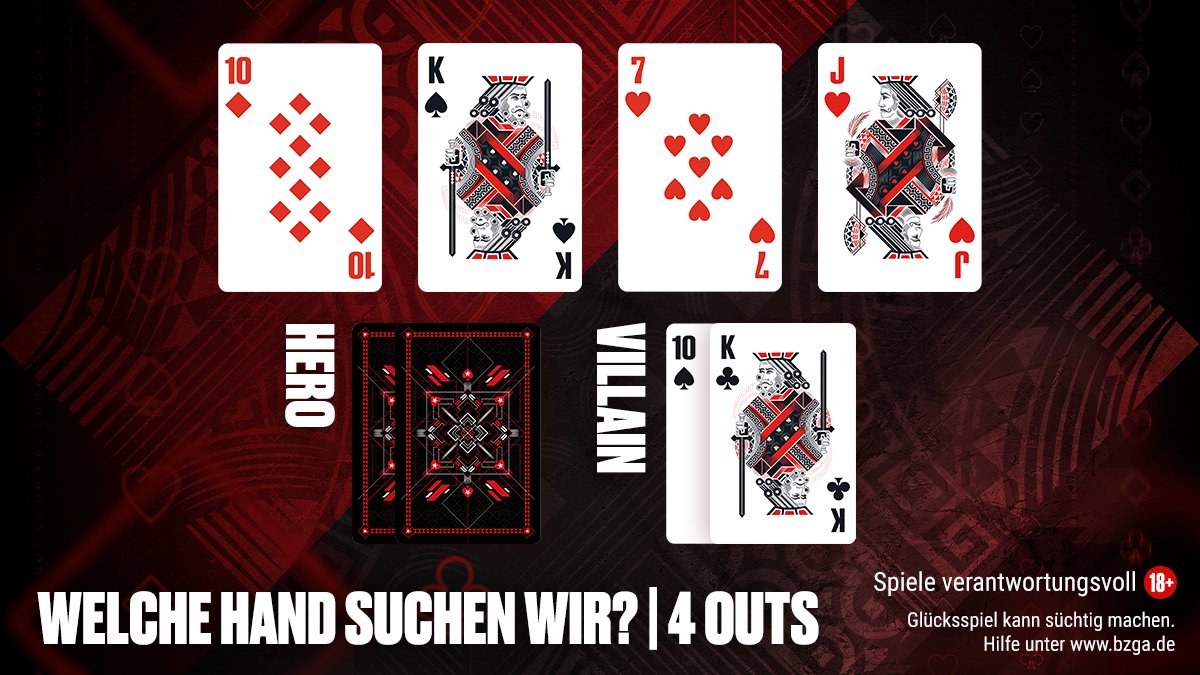 PokerStarsDE's tweet photo. Donnerstag = Trainingstag 

Wir haben nur 4 Outs zum Sieg. Welche Hand haben wir? https://t.co/Q9oU3vQm6M