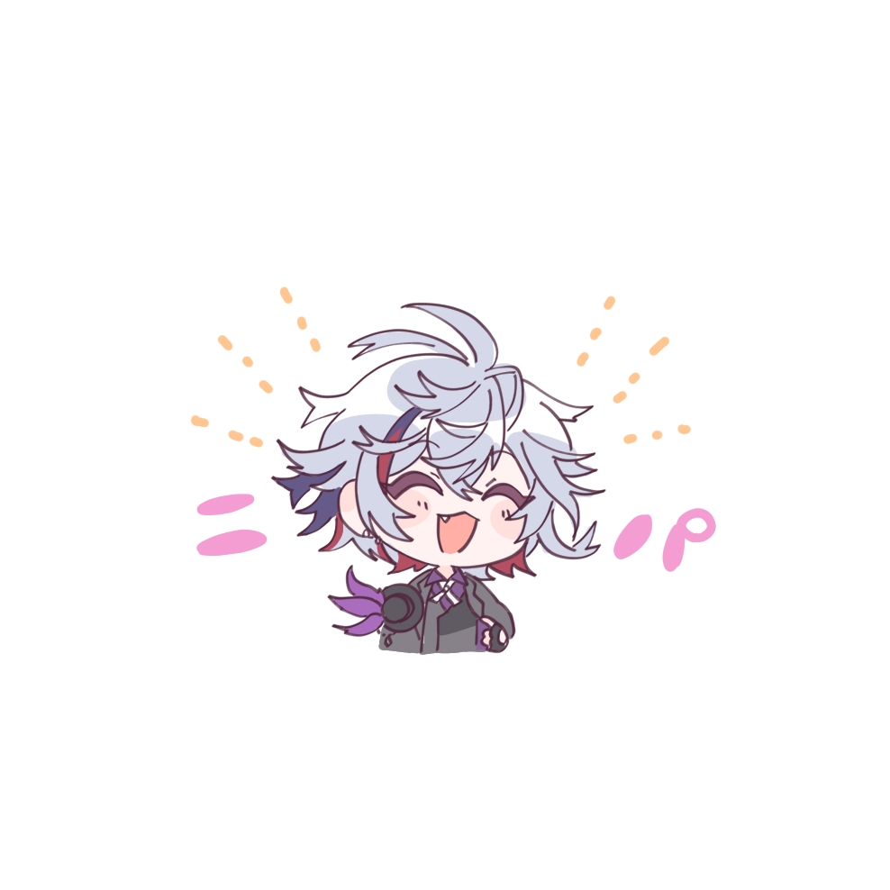 1boy male focus solo closed eyes chibi streaked hair fang  illustration images