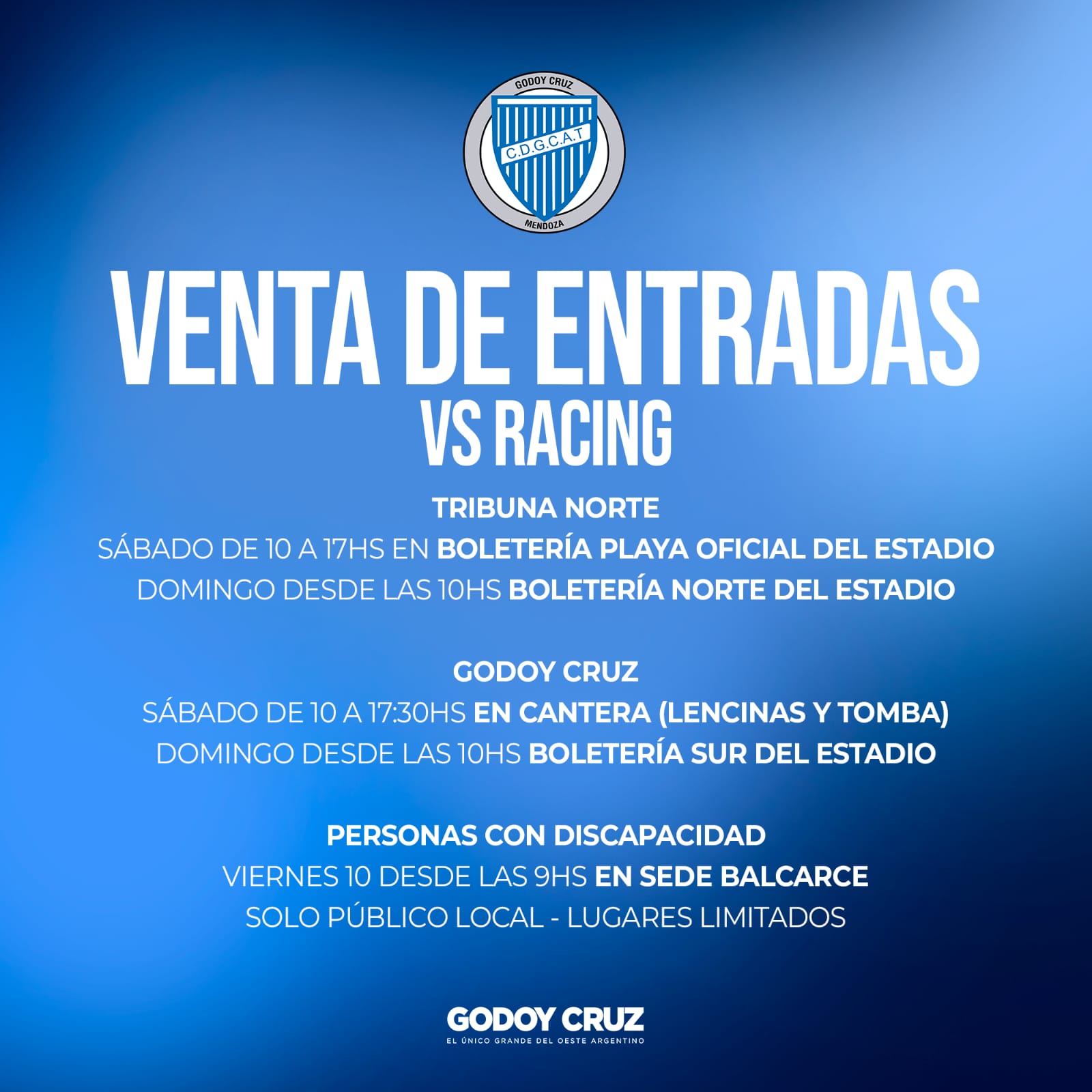Venta de Entradas para la Semifinal vs. Godoy Cruz en San Nicolás