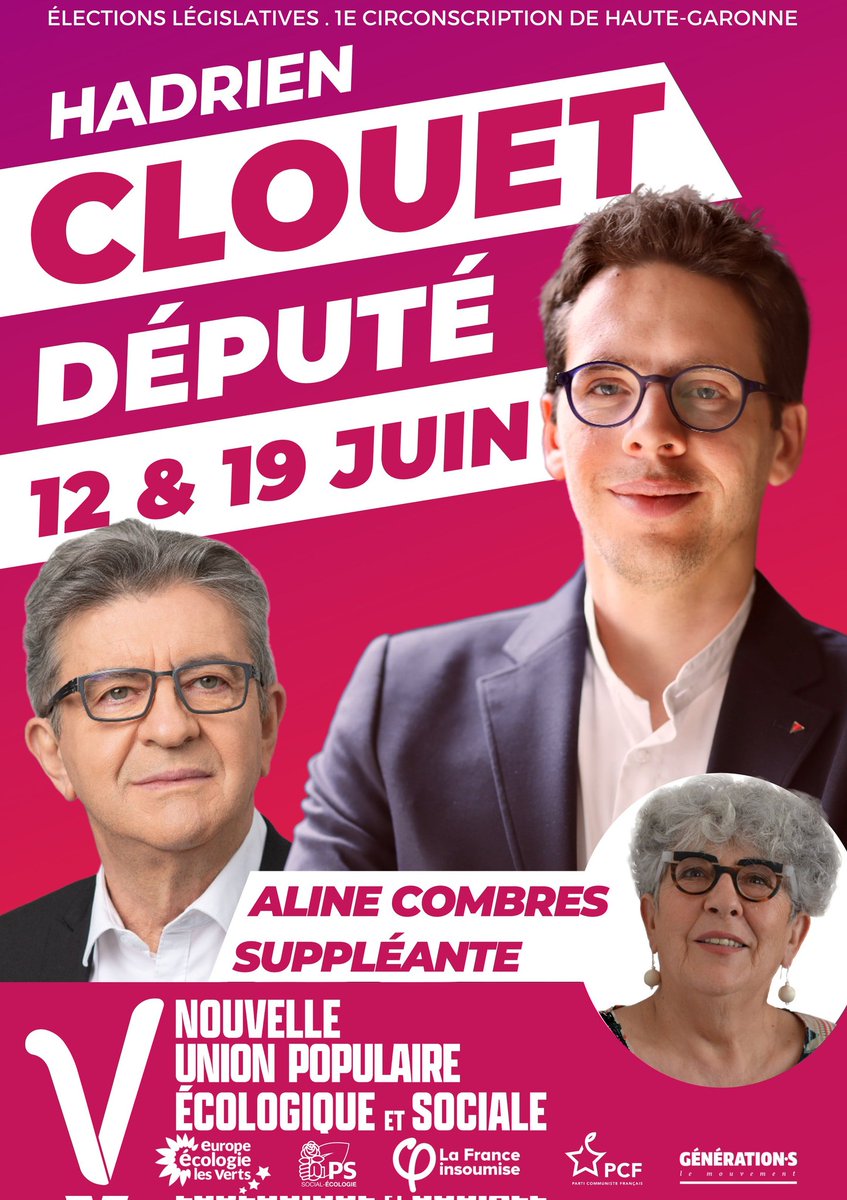 #UnAutreMondeEstPossible avec #Melenchon1erMinistre .

📢 Les 12 et 19 juin, je vote pour   une #AssembléePopulaire aux #legislatives2022 .

📢 #JeVote pour le candidat de    la #NUPES ✌

#AvecLaNUPES pour  #circo3101
1e circonscription Haute-Garonne 
#DimancheJeVoteNupes ✌