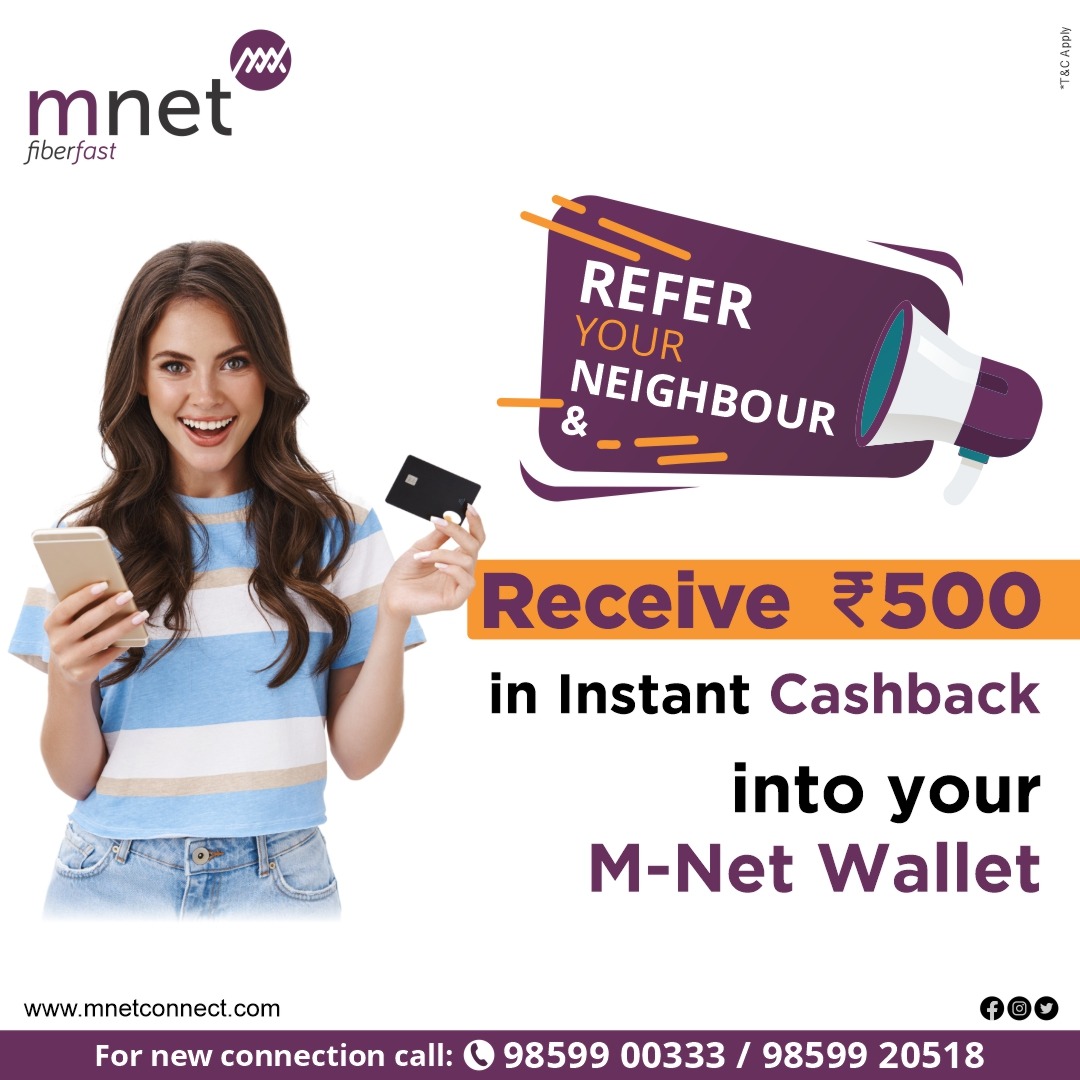 MNetFiberFast1's tweet photo. Here's your chance to win a major cashback! Refer M-Net Fiber Fast plans to your neighbours and add a whopping 500 to your wallet!

For Subscription:
Call us@9859900333/9859920518
Visit@www.mnetconnect.com
.

.
.
.
.
#Mnet #MnetFiberFast #WFH #OTT #OTTPlatforms #Hotstar #SonyLIV https://t.co/DV7jjfWnQz