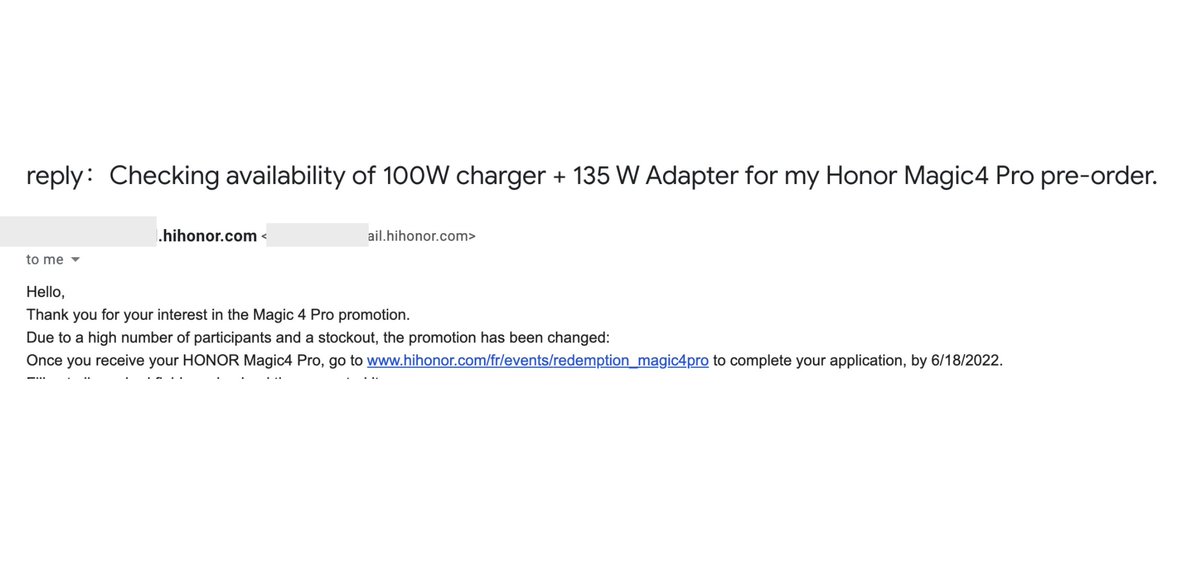 This is NOT fair to Honor fans who showed faith in 
<a href="/Honorglobal/">HONOR</a> <a href="/Honor_FR/">HONOR France</a> and pre-ordered Honor Magic4 Pro. I waited 20 days to receive device and the promotional freebies are NOW CHANGED. Not sure how more Honor fans are shocked by this overnight stockout?? Help?