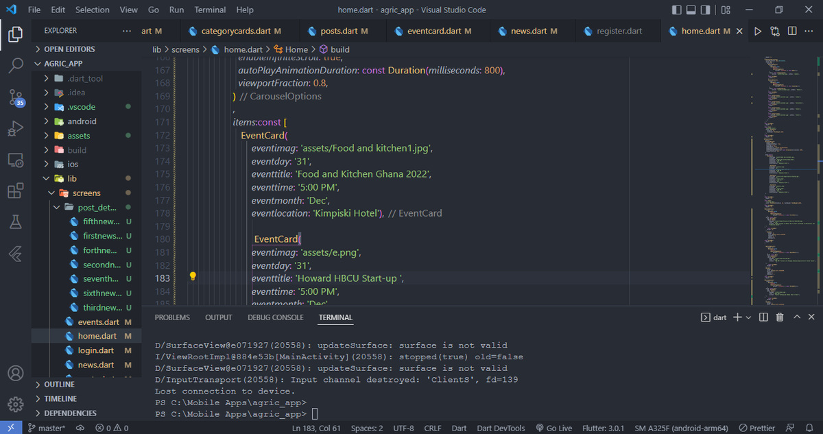 ElijahAgbedam's tweet photo. Took 4hrs today to kill an event and guide page ui in an agric app...congrats to me 
#flutter 
#flutterdev 
#dart 
#iamaprogrammer https://t.co/i92jWyAOB6