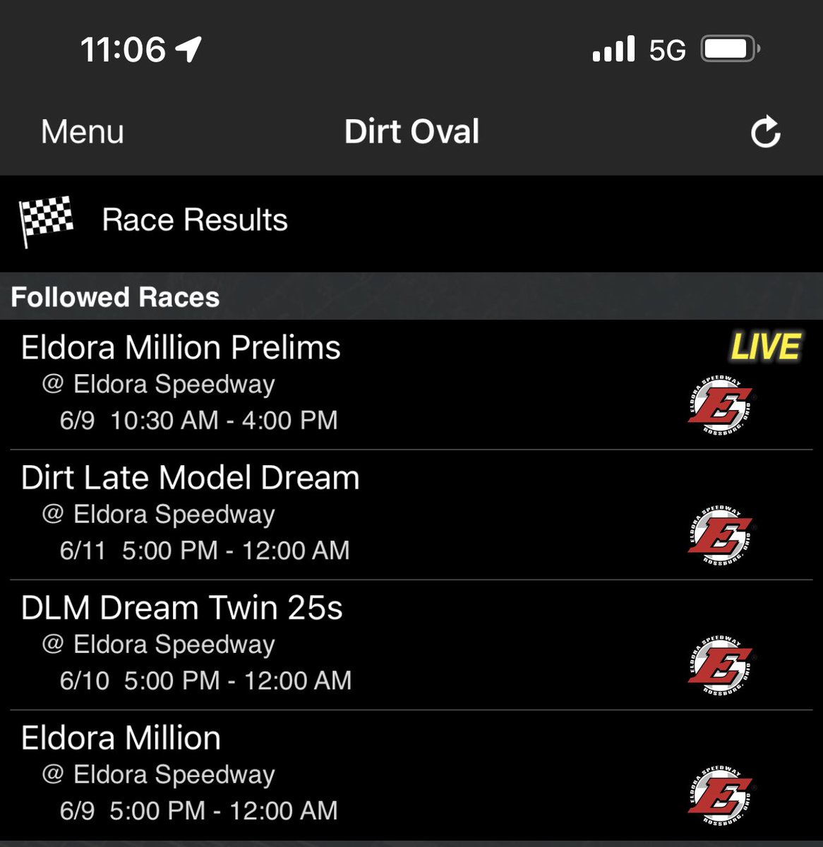 You can follow along with the complete list of #EldoraMillion times on <a href="/RaceMonitor/">Race Monitor</a>.

And of course, you can watch it live at <a href="/FloRacing/">FloRacing</a>.