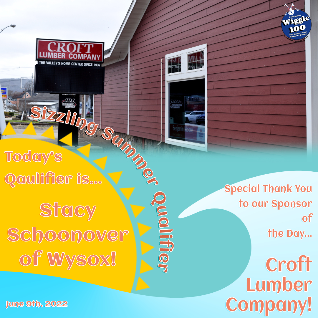 Wiggle100Radio's tweet photo. Congratulations to our qualifier of the day, Stacy Schoonover of Wysox!🥳Listen to Shane &amp; Kristie every morning for your chance to become part of the Sizzling Summer Giveaway! Special Thank You to @croftlumber for sponsoring the Sizzling Summer Giveaway! https://t.co/bkOCAF8O9P
