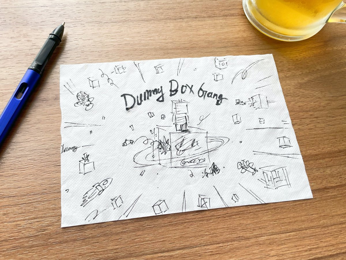 A draft of DummyBoxGang's official site being born on a napkin 🥳! 

<a href="/Greychan1x/">Greychan陈格雷</a>  and <a href="/adeefeng/">陈缘风</a>  were excitedly discussing it all night at a restaurant until the boss reminded them it was closing time 😂 Exciting start!
