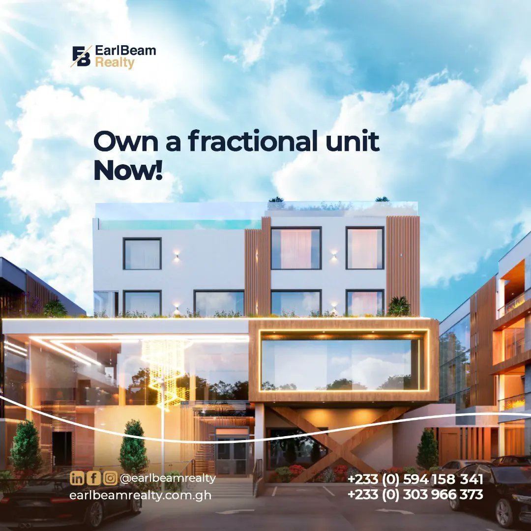 EarlBeam_Realty's tweet photo. The Ghanaian real estate market is at reaching the peak of its potential through fractional ownership and real estate tokenization.

Buy a fraction of Earlment and earn 14% returns.

For enquiries:
☎️ +233(0) 303 966 373 / +233(0) 594 158 341 
💻 sales@earlbeamrealty.com.gh https://t.co/29pIi8fI9h