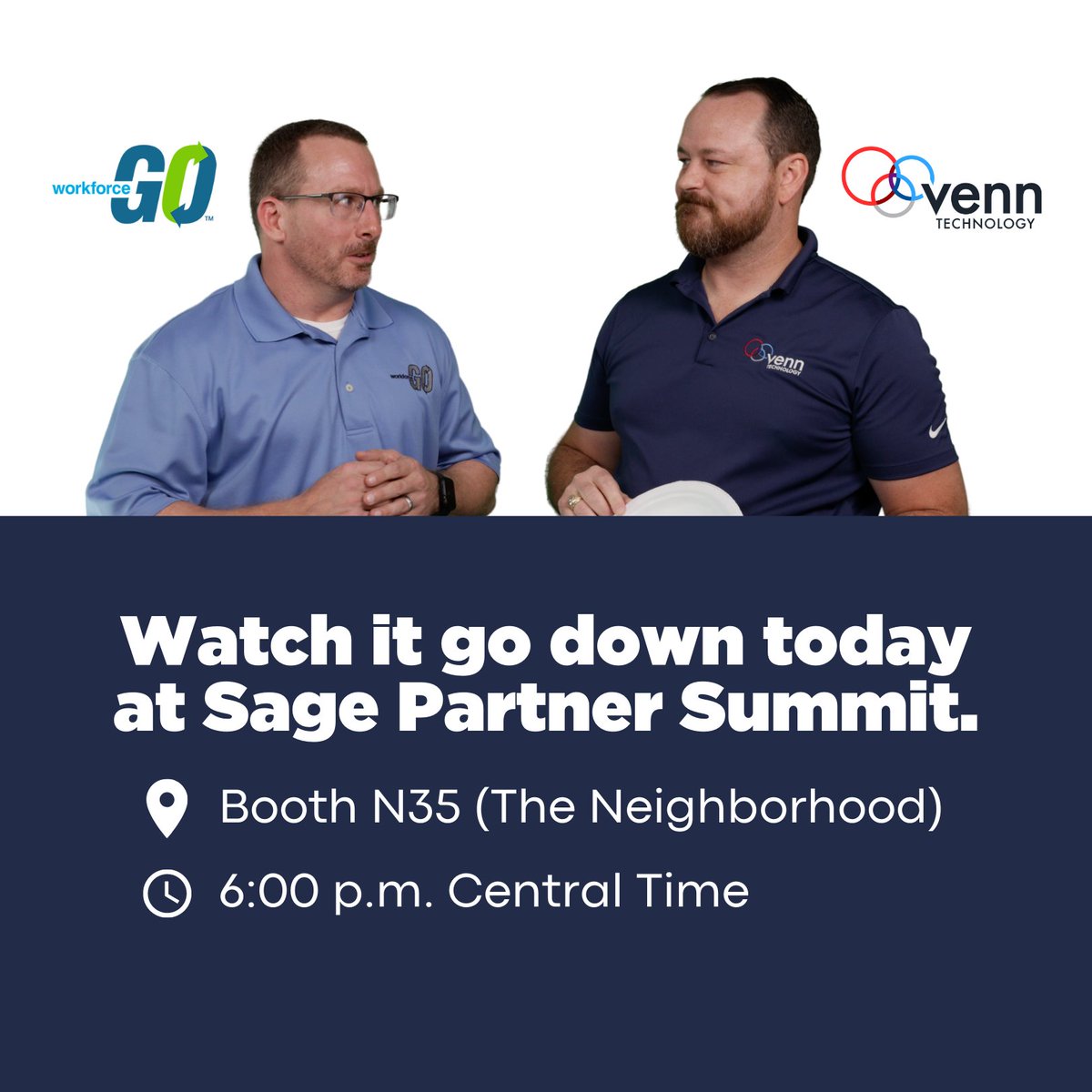 venn_tech's tweet photo. Who raised the most money for St. Jude? Is it Venn Technology or @WorkforceGo?

The loser gets a pie thrown in their face TODAY at #SagePartnerSummit. Join us at Booth N35 at 6:00 p.m. CT for a close-up of the action.

...continued in thread👇 https://t.co/KLt12cWZuX