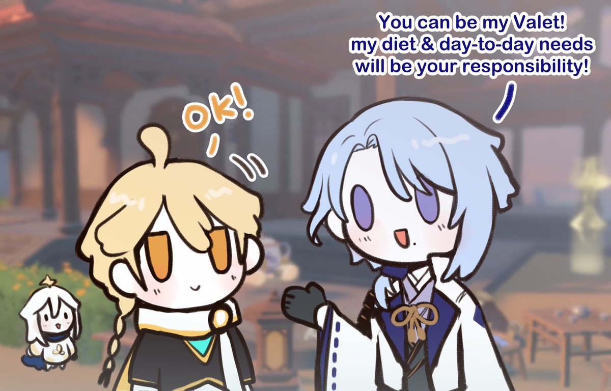 Aoi_Clover's tweet photo. When Aether becomes Ayato's valet~~  (1/2) #原神 https://t.co/VjkUR5nfBL