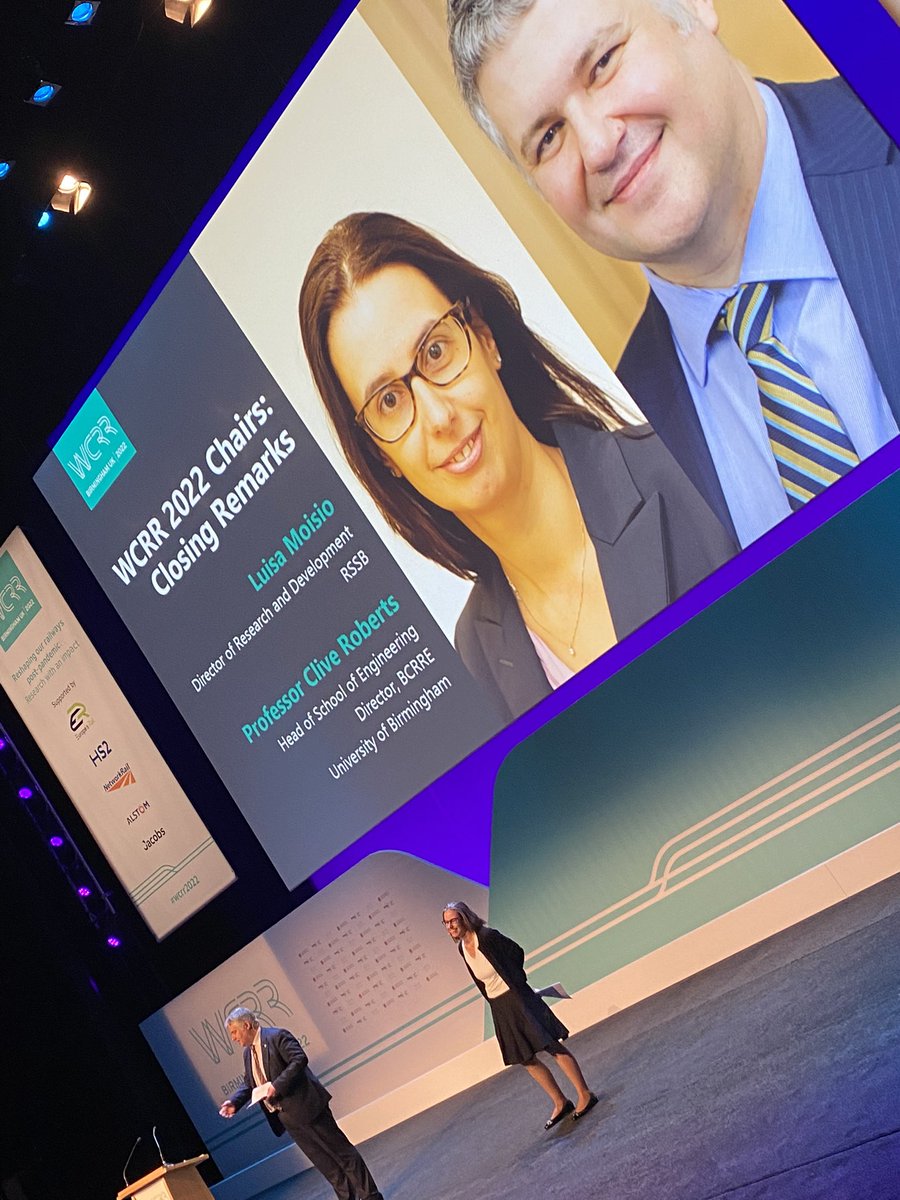 RSSB_rail's tweet photo. @LDCmoisio and @CliveRobertsUoB  delivering the closing remarks as the closing ceremony gets underway!

#WCRR2022 https://t.co/wsimVN4fZZ