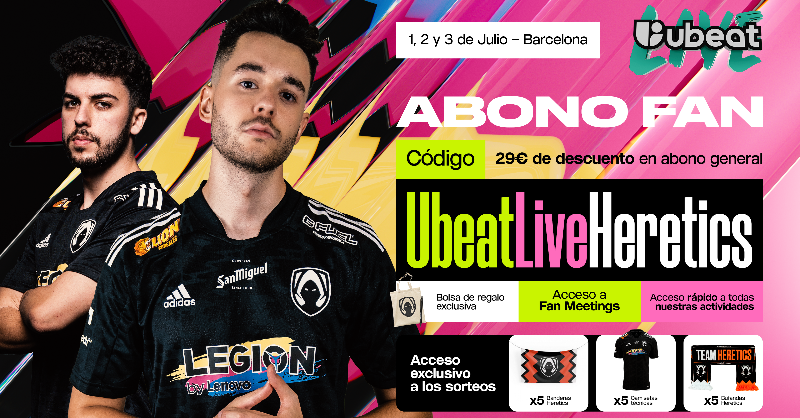 Team Heretics on Twitter: "Ven a @ubeatLiveFest con Heretics! Usa nuestro código: UBEATLIVEHeretics para tener un 25% descuento en la entrada y asegurarte entrar a las con la pulsera