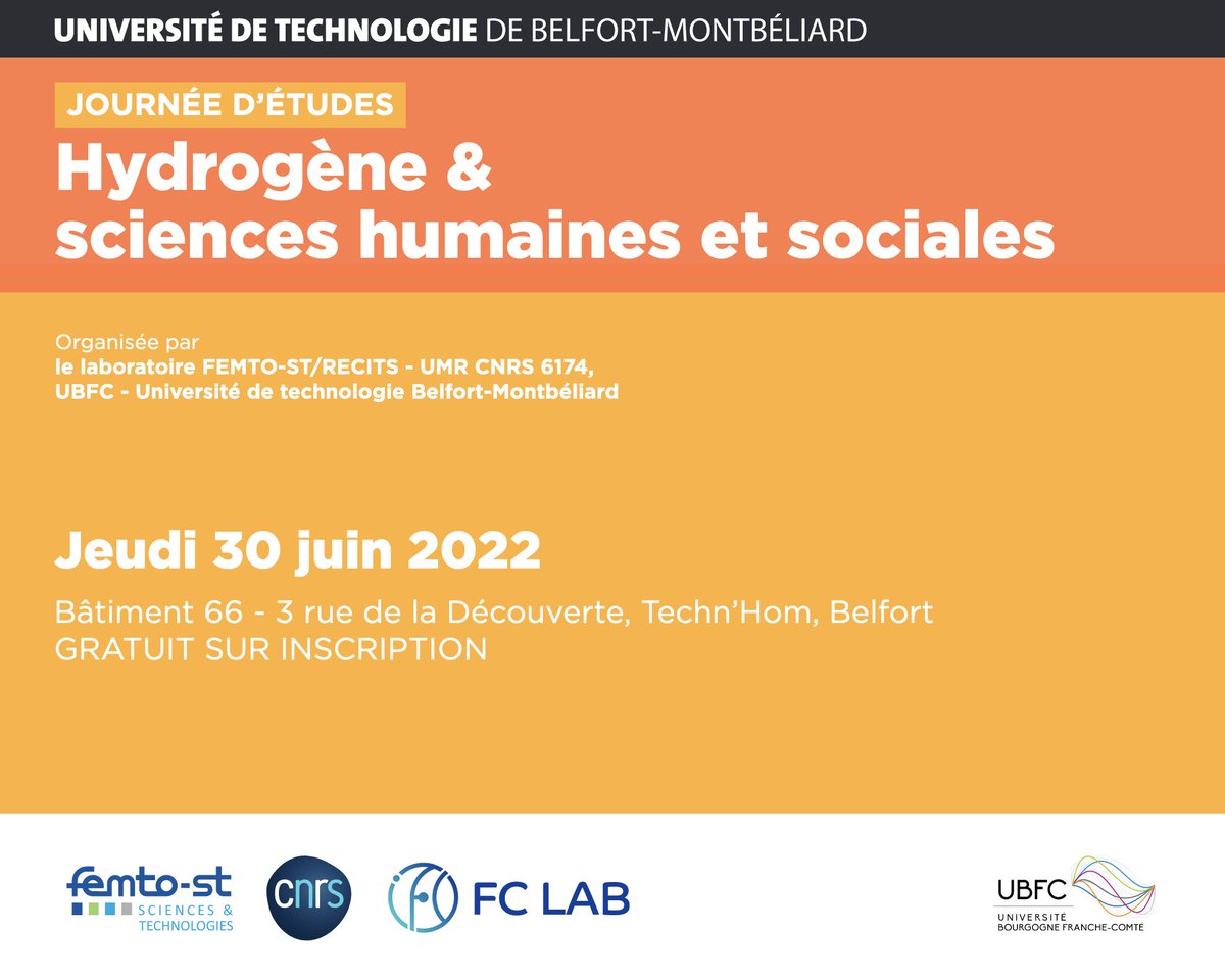 ADN_FC's tweet photo. Journée #Hydrogène et #SciencesHumainesEtSociales organisée par @utbm_fr @FemtoSt @CNRS #FCLab @Univ_BFC
➡️ Jeudi 30 juin
➡️ GRATUIT sur inscription https://t.co/PvemvXM1ts
#NordFrancheComté, territoire pionnier de l’Hydrogène
@GrandBelfort @paysmontbeliard #CCST #CCVS https://t.co/b014Wn5Ub6