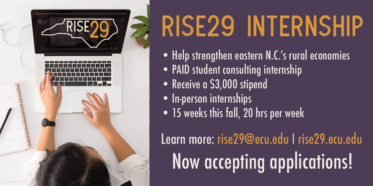 RISE29 Applications for the fall semester are OPEN! 
ECU students, don't miss out on this amazing opportunity. Open to ALL majors! 

Apply here: app.joinhandshake.com/stu/jobs/65371…