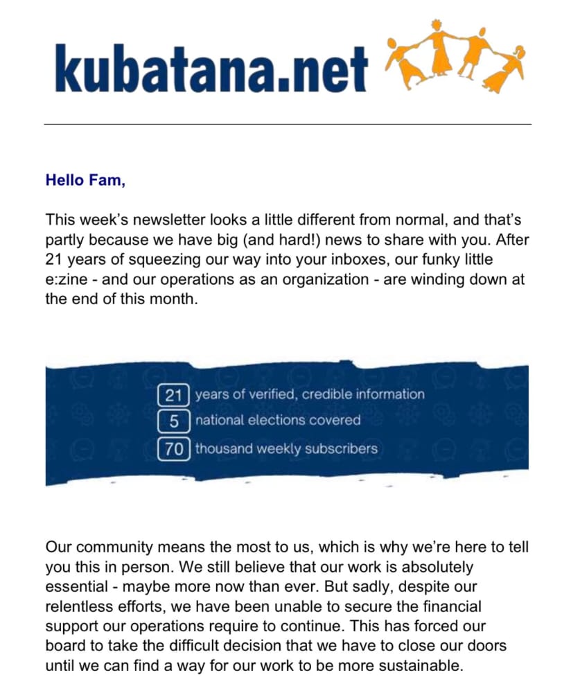 bustoptv's tweet photo. @kubatana you have informed, inspired and amplified the work of CSOs in the country. Your closure will be a huge blow to the media, civic space and to citizens whom you have served the past 2 decades. 

Help save @kubatana 🙏

#KubatanaMustRise https://t.co/hDVgEFCZqL
