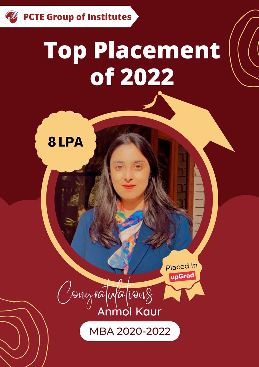 PCTEofficial's tweet photo. We heartily congratulate MBA-2022 student Anmol Kaur who has been placed with Indiaโs largest online higher education company @upgrad_edu .
We wish the best for her in all endeavours.
#topplacementcollege #topplacement #placement #mba #businessmanagement #job #newjob https://t.co/EEZh3F4uXs