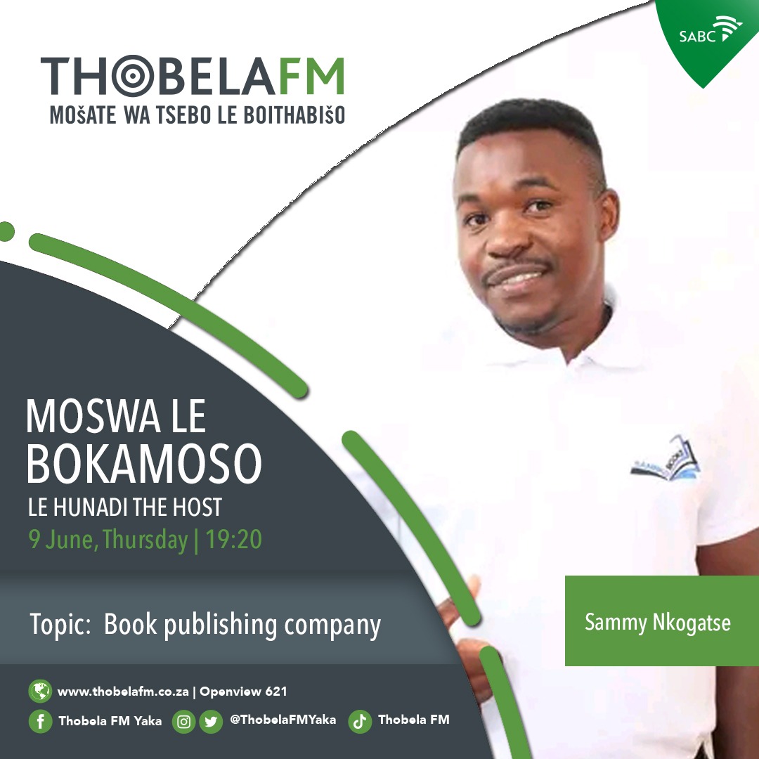 SamnkoBooks's tweet photo. UPDATED TIME RADIO INTERVIEW | THOBELA FM

Our Project Coordinator  Sammy Nkogatse will be live on air hosted by @Hunadi the Host on the show, Moswa le Bokamoso. Interview has been moved to an earlier time.

Date: 9 June 2022 (Thursday) 
Time: 19:20 https://t.co/l0r4OkE1FF