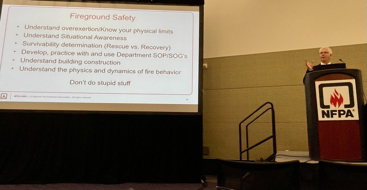 “Don’t do stupid stuff” —I learned so much at #NFPAconf but will never forget this advice on #firefighter safety from ⁦Chief Curt Floyd, NFPA⁩’s technical lead on first responder issues