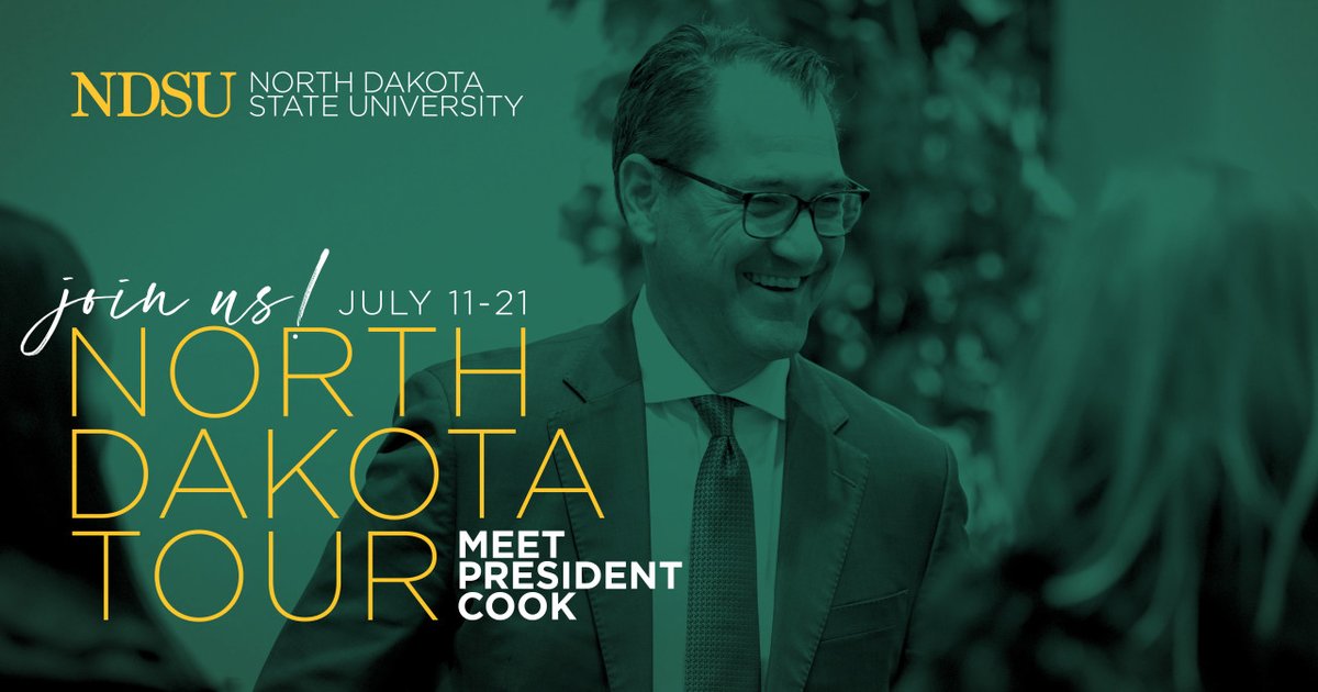 NDSU's tweet photo. NDSU President David Cook plans to tour the state July 11-21 to meet alumni, local leaders, legislators, members of the State Board of Higher Education, Extension employees, agricultural producers and other key stakeholders and supporters.

https://t.co/pHNWOH6tZp

#NDSU https://t.co/PhkD9xPPac