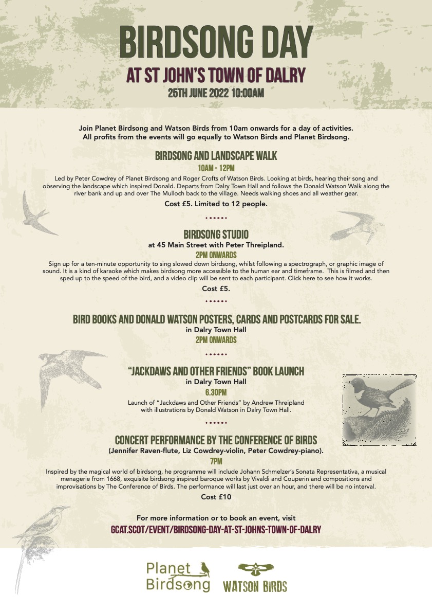 Join us for our birdsong day on June 25th <a href="/pcowdrey/">Peter Cowdrey</a> <a href="/gallowayglens/">Galloway Glens</a> <a href="/TheCatstrand/">CatStrand</a> #theconferenceofbirds
#birdsong #scotland #dalry