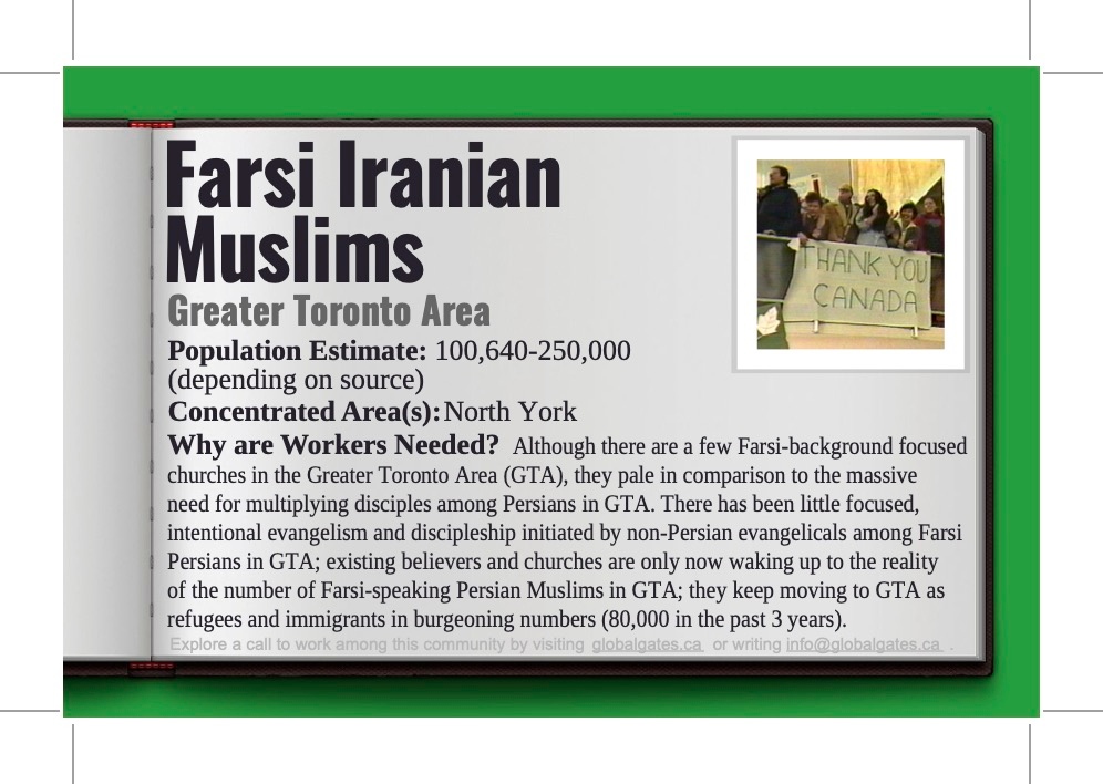 There has been a considerable positive response to the good news among GTA’s Iranians &amp; it is reaching back to Iran itself---pray that this multiplies and transforms Iran. #globalgatescanada, #lovingmuslims, #disciplemakingmovements, #pray4unreached
