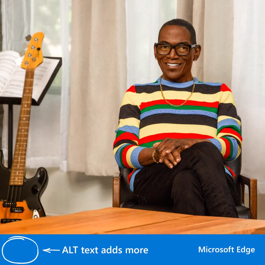 Musician Randy Jackson sitting in a living room with a bass guitar. Only people that get the alt text will know that's the bass Randy played recording Journey's new album this year.