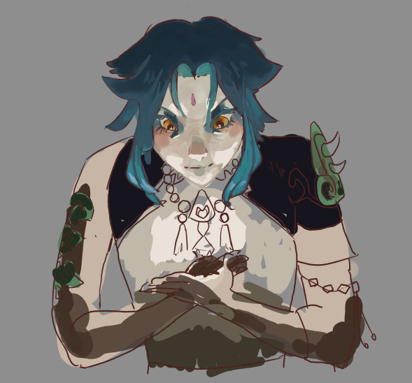 Jackdraws18's tweet photo. I GOT #XIAO! and i found his little animation adorable so I'm making a painting of it. Its a wip for now https://t.co/jAqKYkW8cU