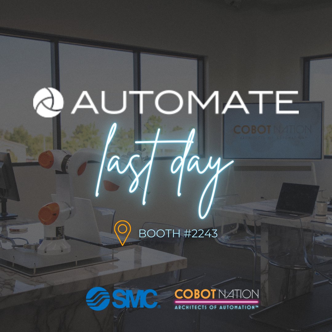 Last day at @AutomateShow 2022 🙌 Give us a visit at booth 2243 and see how we're taking automation to the next level!

@SMCCorporation 
#Automate2022 #AutomateShow #automation #technology #tech #robots #robotics #CobotNation #ArchitectsofAutomation #engineering