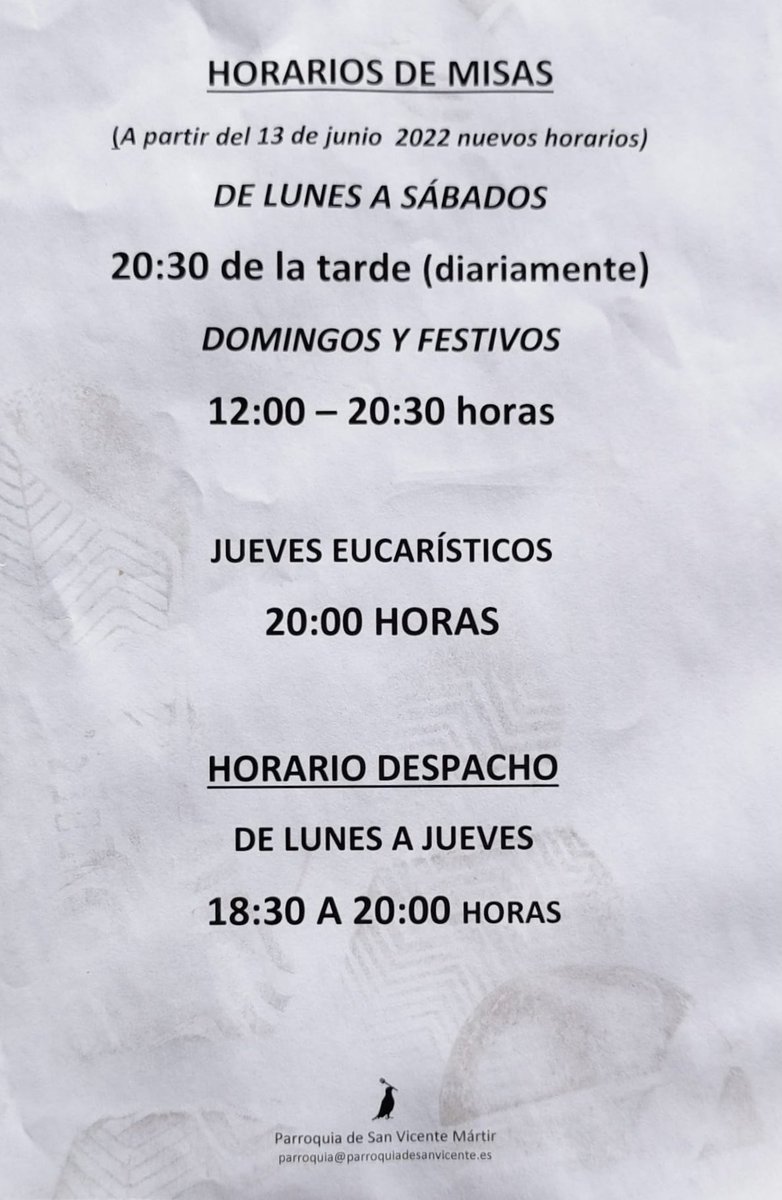 7_Palabras's tweet photo. #Noticia7P || Informamos a nuestros Hermanos que el horario parroquial, y el de nuestros cultos, se modifica a partir del Miércoles 13 de Junio.
#SietePalabras https://t.co/ipddLsg6dV