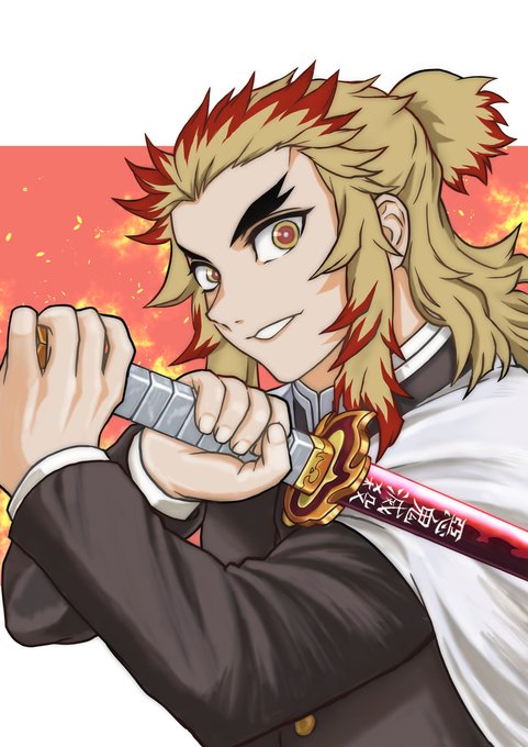 鉄男PさんがTwitterに投稿した煉獄杏寿郎(鬼滅の刃)のイラスト。