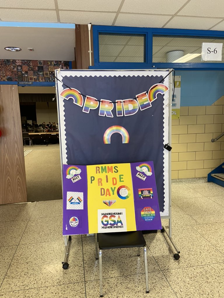 KateFinnick's tweet photo. So proud of the GSA!  They worked so hard to create an awesome Pride Day Celebration at RMMS! https://t.co/5Z80cPD9Nd