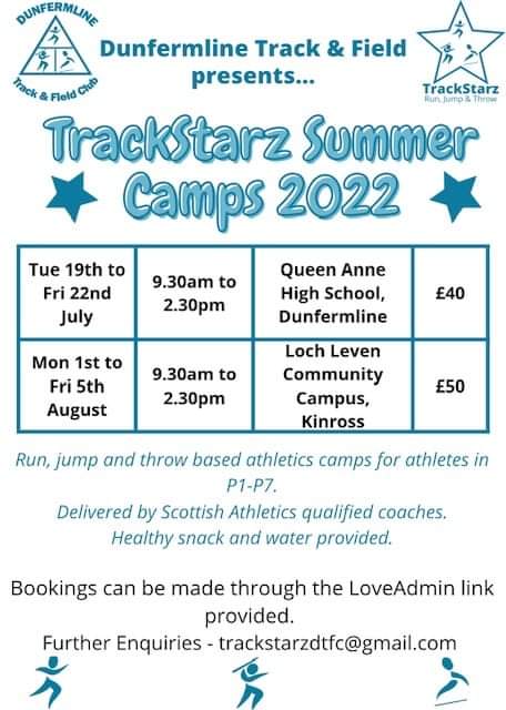 DunfermlineTnF's tweet photo. An exciting opportunity to try athletics this summer - Trackstarz Summer Camps. Open to children, 5-12yrs. Follow the link below to book on. 
https://t.co/7UHUKYm6cT
@scotathletics
@dunfermlinep @LoveDunfermline @KinrossPrimaryS @MilnathortPS https://t.co/91pVup8tpl