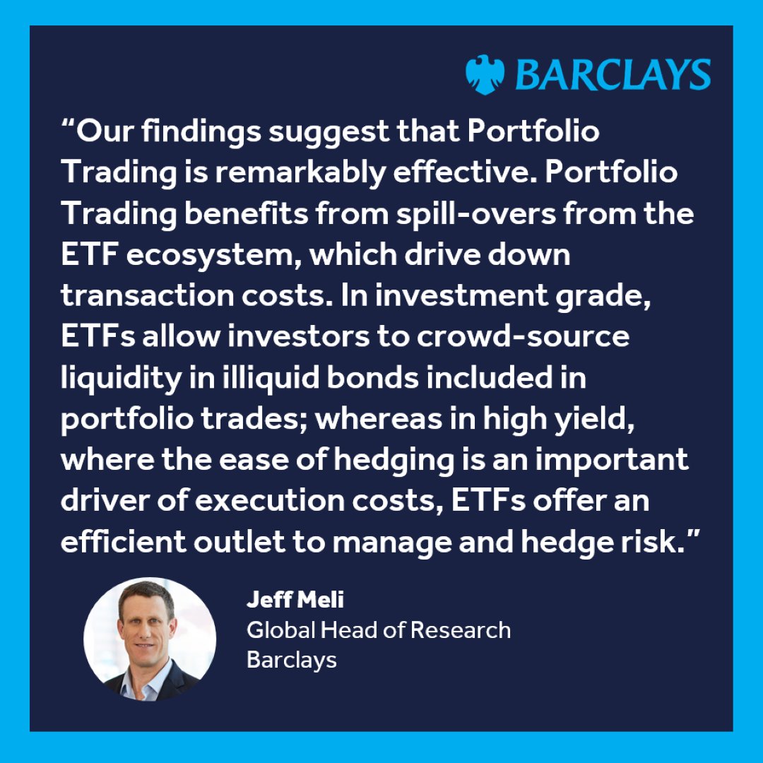 BarclaysCIB's tweet photo. Our analysts use a novel data set to examine the significant rise in fixed income #portfolio trading, which is being driven by the surge of #bondETF adoption and the ease of hedging fixed income portfolios over individual #CUSIP bonds.