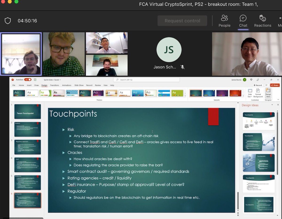 123josephlee's tweet photo. The Team Touchpoint (academics, DeFi, CeFi, policy makers FCA) produce a report on Regulatory Obligations, summary will be published by FCA in summer. Hope our suggestions will be adopted, great public engagement session #FCA #CryptoSprint #DAO #StableCoin #Oracle #DataGovernance https://t.co/rUzAKTktZ0